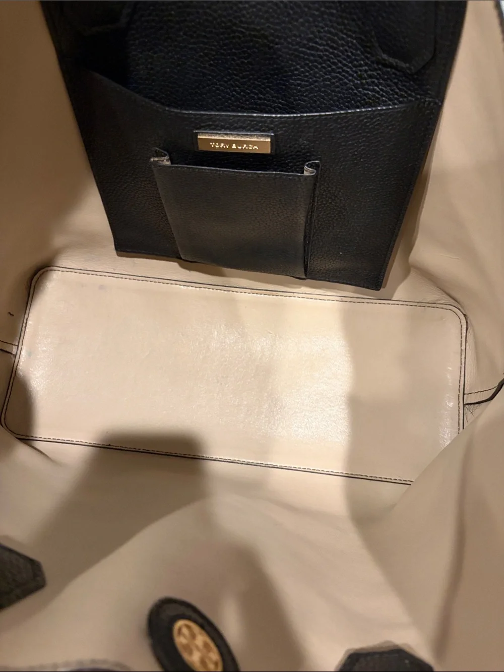 Tory Burch Black Leather Tote with Gold Logo